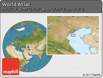 Satellite Location Map of the Area around 45° 10' 22" N, 48° 31' 29" E