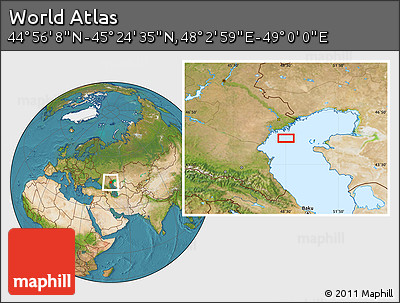 Satellite Location Map of the Area around 45° 10' 22" N, 48° 31' 29" E