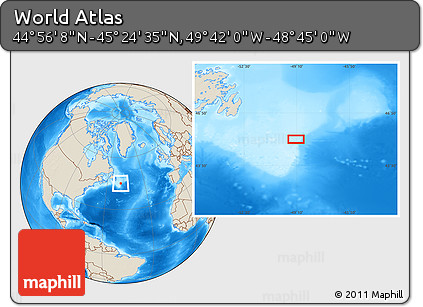 Shaded Relief Location Map of the Area around 45° 10' 22" N, 49° 13' 30" W