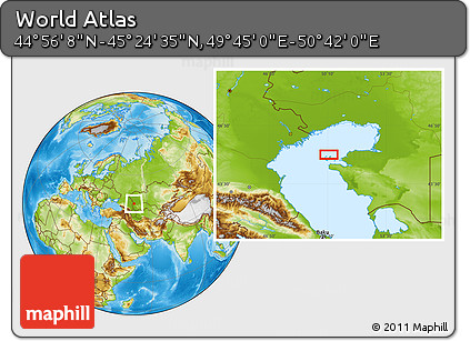 Physical Location Map of the Area around 45° 10' 22" N, 50° 13' 30" E