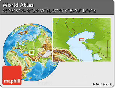 Physical Location Map of the Area around 45° 10' 22" N, 50° 13' 30" E