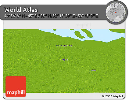 Physical 3D Map of the Area around 45° 10' 22" N, 52° 46' 29" E