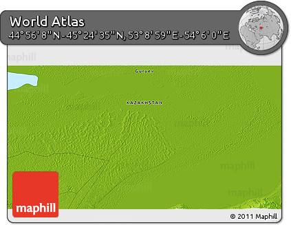 Physical 3D Map of the Area around 45° 10' 22" N, 53° 37' 30" E