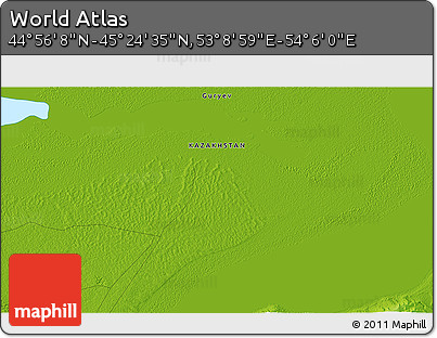Physical 3D Map of the Area around 45° 10' 22" N, 53° 37' 30" E