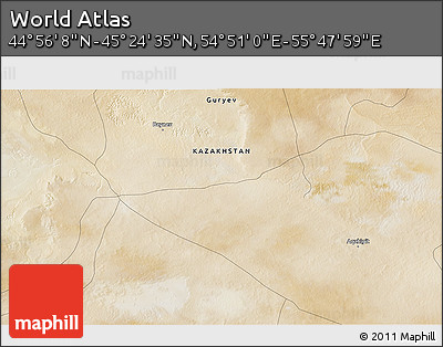 Satellite 3D Map of the Area around 45° 10' 22" N, 55° 19' 30" E