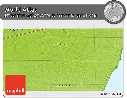 Physical 3D Map of the Area around 45° 10' 22" N, 57° 52' 30" E