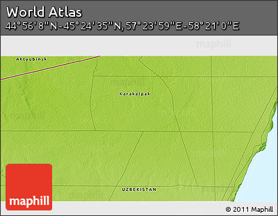 Physical 3D Map of the Area around 45° 10' 22" N, 57° 52' 30" E