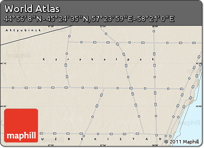 Shaded Relief Map of the Area around 45° 10' 22" N, 57° 52' 30" E