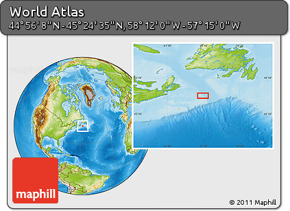 Physical Location Map of the Area around 45° 10' 22" N, 57° 43' 30" W