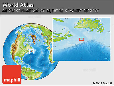 Physical Location Map of the Area around 45° 10' 22" N, 57° 43' 30" W