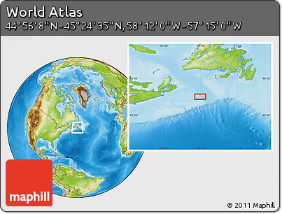 Physical Location Map of the Area around 45° 10' 22" N, 57° 43' 30" W