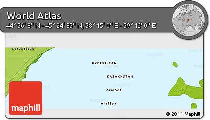 Physical Panoramic Map of the Area around 45° 10' 22" N, 58° 43' 30" E