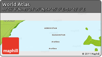 Physical Panoramic Map of the Area around 45° 10' 22" N, 58° 43' 30" E