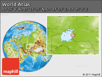 Physical Location Map of the Area around 45° 10' 22" N, 61° 16' 29" E