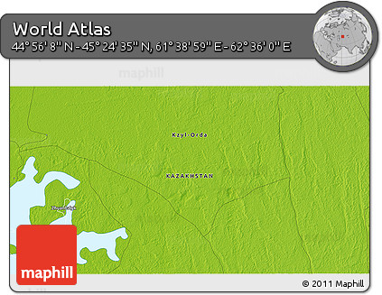 Physical 3D Map of the Area around 45° 10' 22" N, 62° 7' 30" E