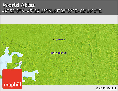 Physical 3D Map of the Area around 45° 10' 22" N, 62° 7' 30" E