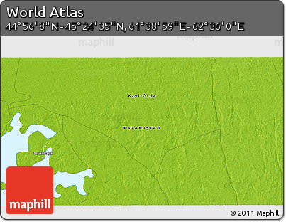 Physical 3D Map of the Area around 45° 10' 22" N, 62° 7' 30" E