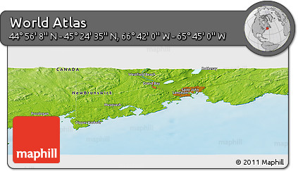 Physical Panoramic Map of the Area around 45° 10' 22" N, 66° 13' 29" W
