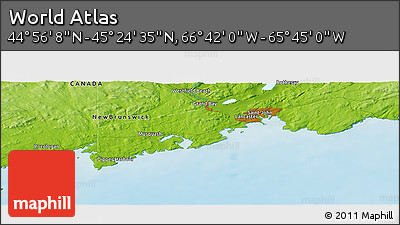 Physical Panoramic Map of the Area around 45° 10' 22" N, 66° 13' 29" W