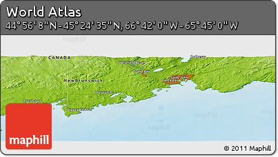 Physical Panoramic Map of the Area around 45° 10' 22" N, 66° 13' 29" W
