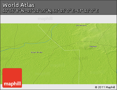 Physical 3D Map of the Area around 45° 10' 22" N, 67° 13' 29" E