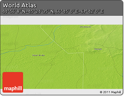 Physical 3D Map of the Area around 45° 10' 22" N, 67° 13' 29" E