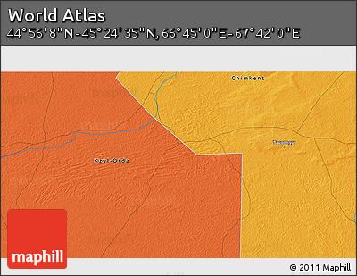 Political 3D Map of the Area around 45° 10' 22" N, 67° 13' 29" E