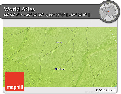 Physical 3D Map of the Area around 45° 10' 22" N, 68° 55' 30" E