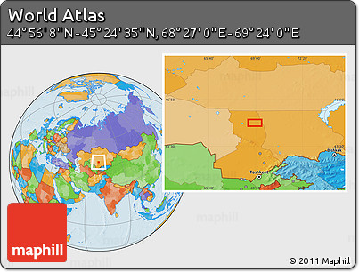 Political Location Map of the Area around 45° 10' 22" N, 68° 55' 30" E