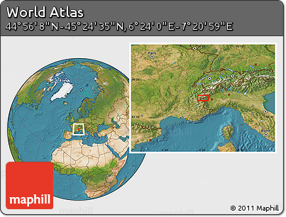 Satellite Location Map of the Area around 45° 10' 22" N, 6° 52' 30" E