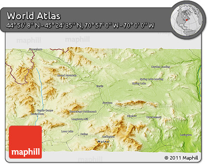 Physical 3D Map of the Area around 45° 10' 22" N, 70° 28' 29" W