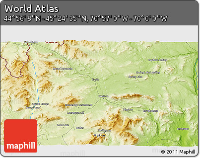 Physical 3D Map of the Area around 45° 10' 22" N, 70° 28' 29" W
