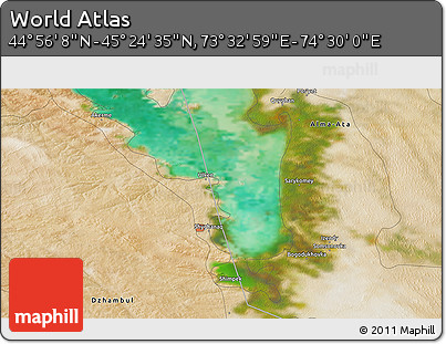 Satellite 3D Map of the Area around 45° 10' 22" N, 74° 1' 30" E