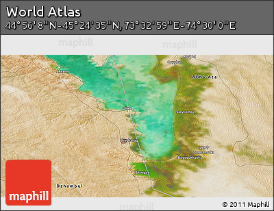 Satellite 3D Map of the Area around 45° 10' 22" N, 74° 1' 30" E