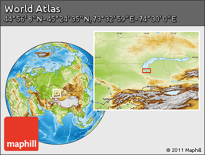 Physical Location Map of the Area around 45° 10' 22" N, 74° 1' 30" E
