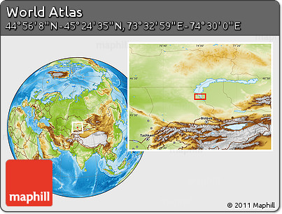 Physical Location Map of the Area around 45° 10' 22" N, 74° 1' 30" E