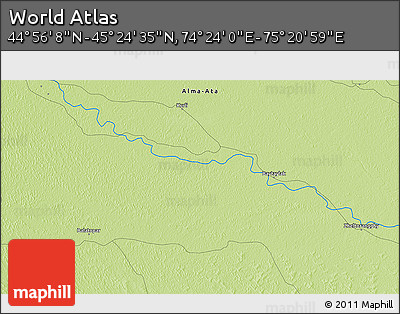 Physical 3D Map of the Area around 45° 10' 22" N, 74° 52' 30" E