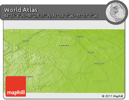 Physical 3D Map of the Area around 45° 10' 22" N, 76° 25' 30" W
