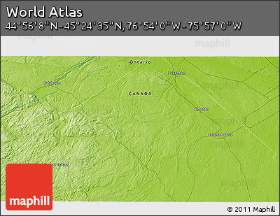 Physical 3D Map of the Area around 45° 10' 22" N, 76° 25' 30" W