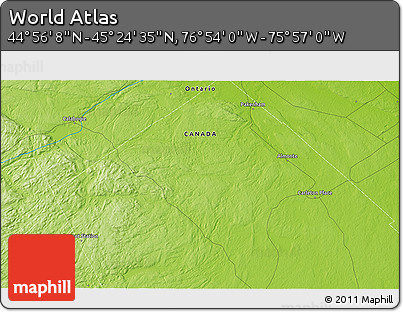 Physical 3D Map of the Area around 45° 10' 22" N, 76° 25' 30" W