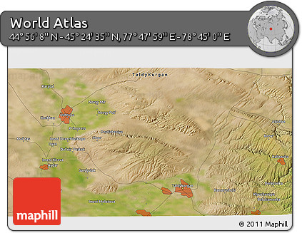 Satellite 3D Map of the Area around 45° 10' 22" N, 78° 16' 30" E