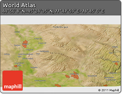 Satellite 3D Map of the Area around 45° 10' 22" N, 78° 16' 30" E