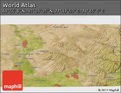 Satellite 3D Map of the Area around 45° 10' 22" N, 78° 16' 30" E