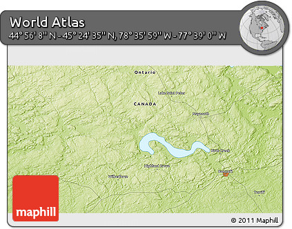 Physical 3D Map of the Area around 45° 10' 22" N, 78° 7' 30" W