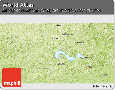 Physical 3D Map of the Area around 45° 10' 22" N, 78° 7' 30" W