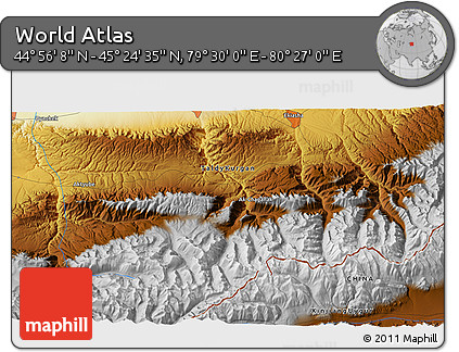 Physical 3D Map of the Area around 45° 10' 22" N, 79° 58' 29" E
