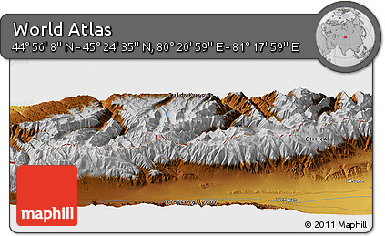 Physical Panoramic Map of the Area around 45° 10' 22" N, 80° 49' 29" E