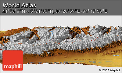 Physical Panoramic Map of the Area around 45° 10' 22" N, 80° 49' 29" E