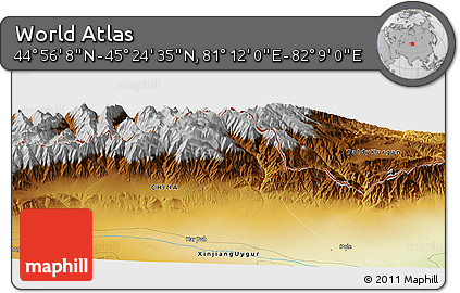 Physical Panoramic Map of the Area around 45° 10' 22" N, 81° 40' 30" E