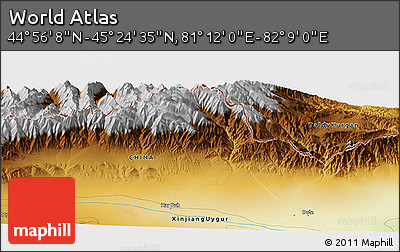 Physical Panoramic Map of the Area around 45° 10' 22" N, 81° 40' 30" E